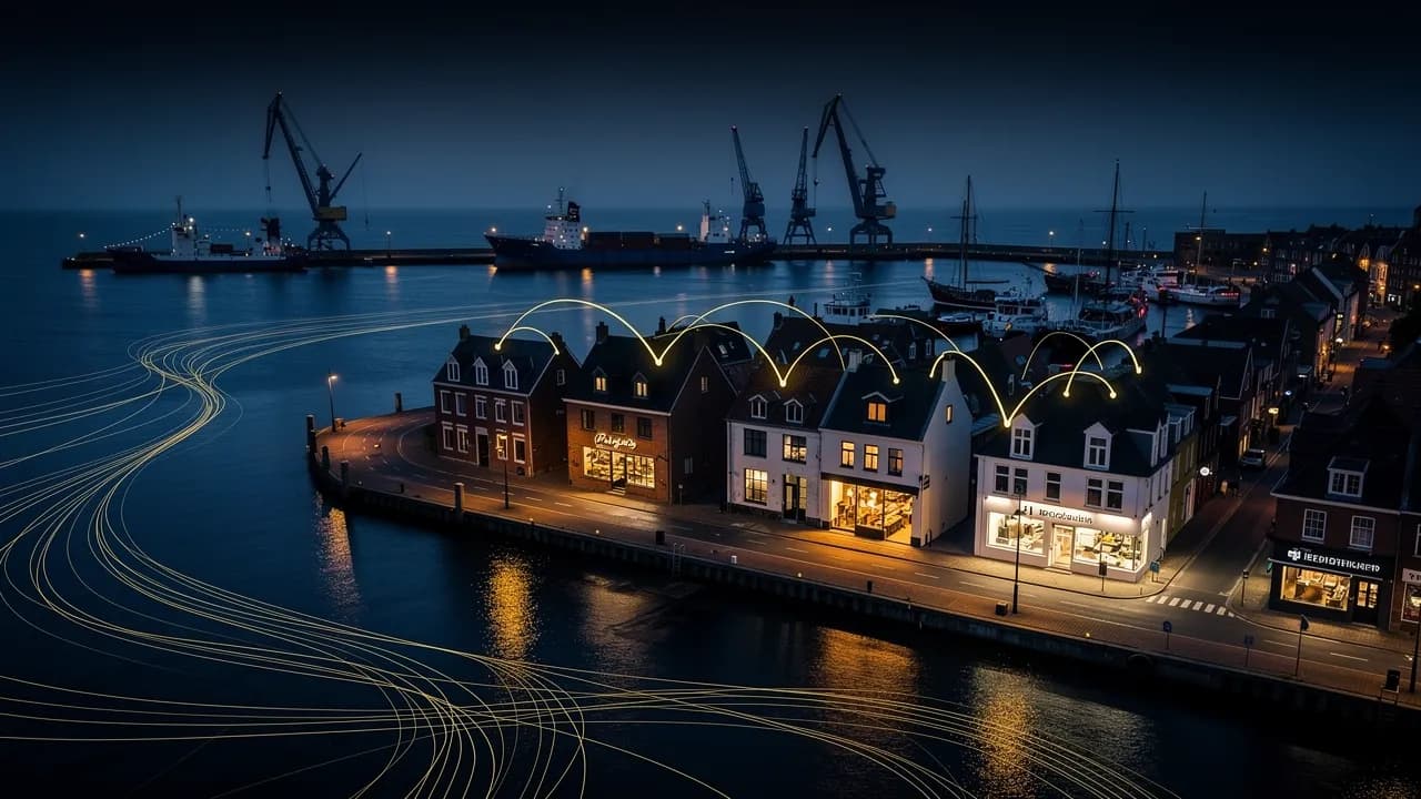 Internetagentur: Betriebe einer Hafenstadt an der Nordsee, digital miteinander vernetzt